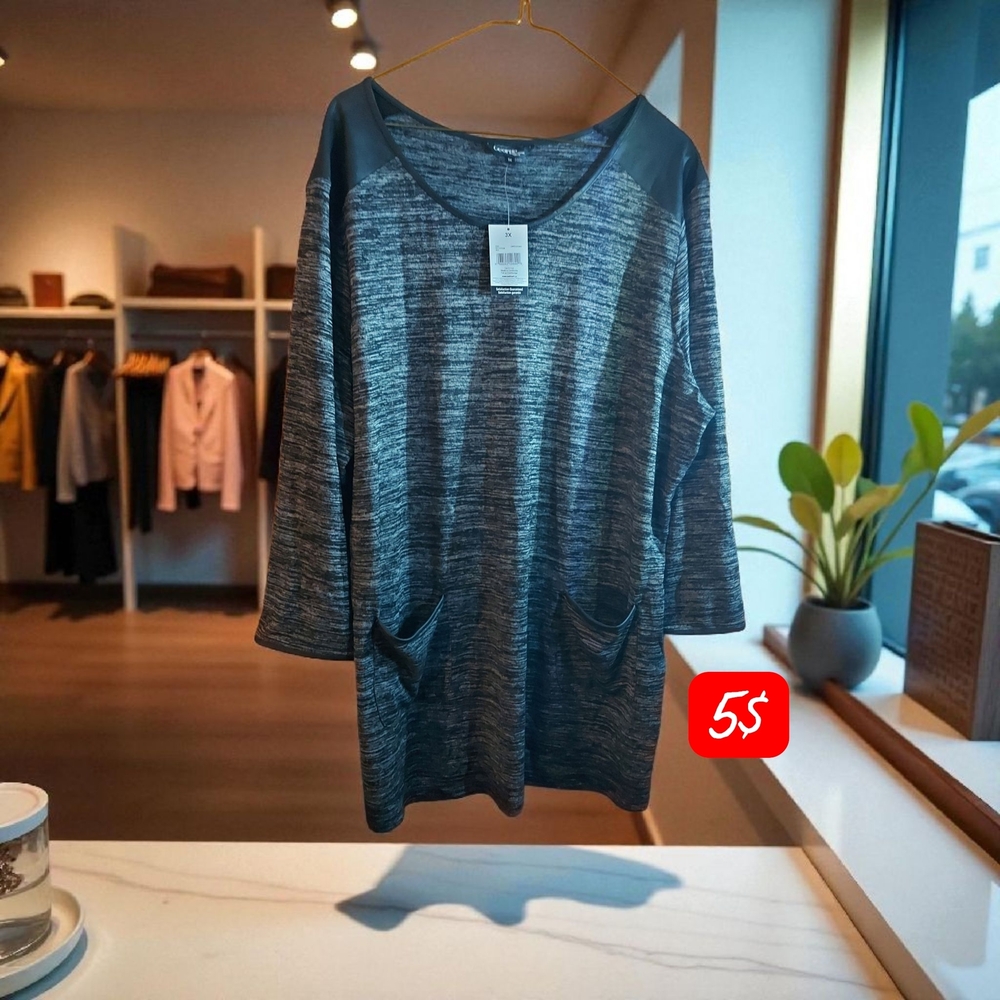 Gray Long Sleeve Top with Pockets